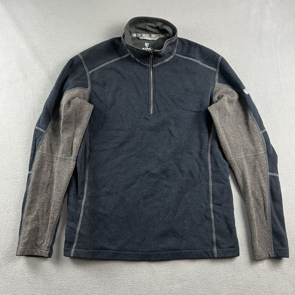 Kuhl Sweater Mens Large Blue Revel 1/4 Zip Fleece Base Layer Hike Outdoors